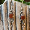 Solid Silver Carnelian Drop Earrings with Triple Triangle Detail
