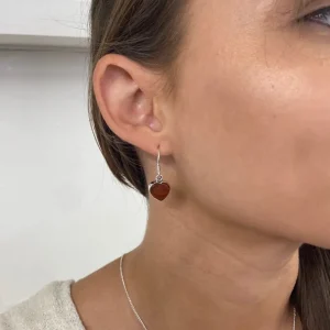 Solid Silver Carnelian Heart Drop Earrings