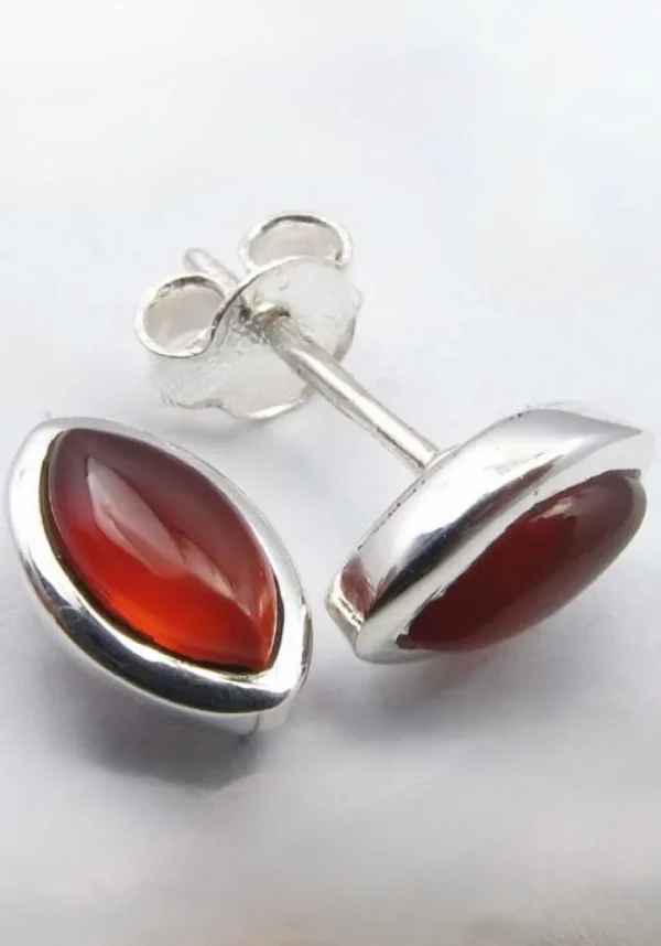 Solid Silver Carnelian Marquis Stud Earrings