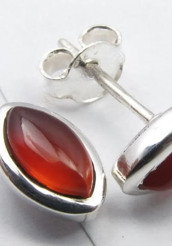 Solid Silver Carnelian Marquis Stud Earrings