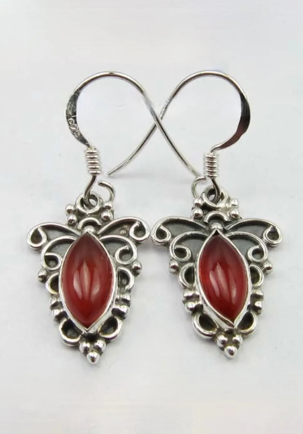 solid_silver_carnelian_or_1.webp Solid Silver Carnelian Ornate Scroll Drop Earrings
