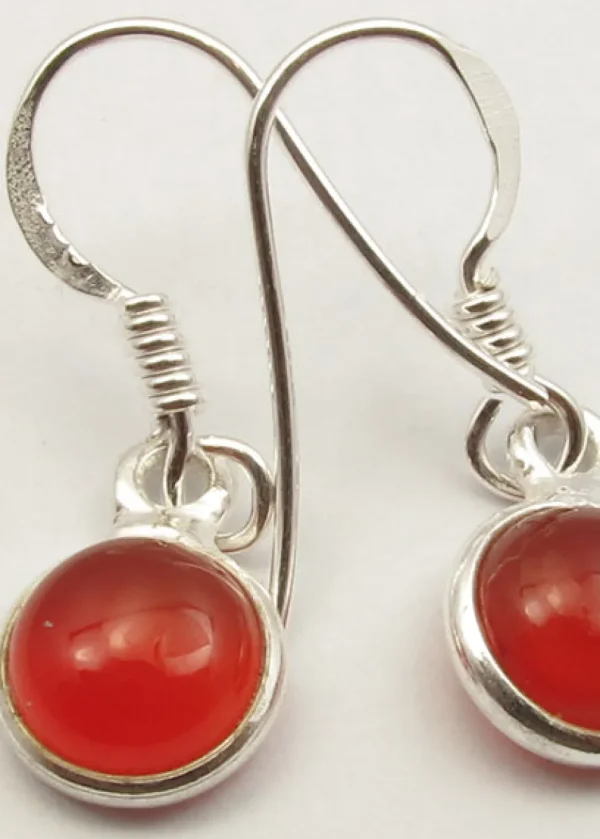 Solid Silver Carnelian Round Drop Earrings