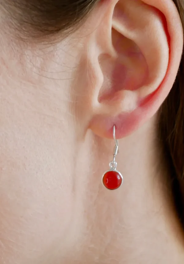 Solid Silver Carnelian Round Drop Earrings