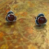 Solid Silver Carnelian Stud Earrings with Triple Curve Frame