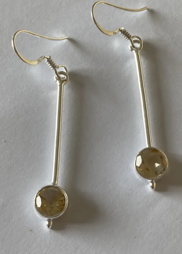 Solid Silver Citrine Long Drop Faceted Earrings