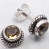 Solid Silver Citrine Rope Stud Earrings