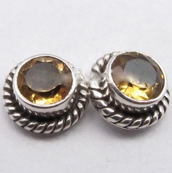 Solid Silver Citrine Rope Stud Earrings
