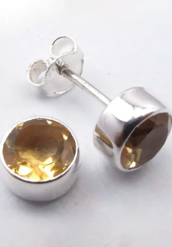 Solid Silver Citrine Round Stud Earrings