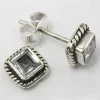 Solid Silver Cubic Zirconia Square Stud Earrings