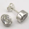 Solid Silver Cubic Zirconia Oval Stud Earrings