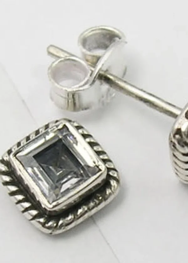 Solid Silver Cubic Zirconia Square Stud Earrings