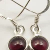 Solid Silver Garnet Cabochon Round Drop Earrings