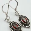 Solid Silver Garnet Ellipse Drop Earrings