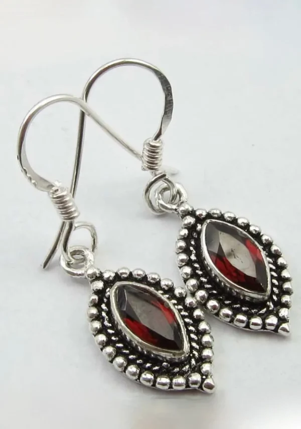 Solid Silver Garnet Ellipse Drop Earrings