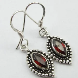 Solid Silver Garnet Ellipse Drop Earrings