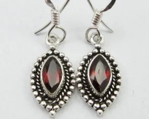 Solid Silver Garnet Ellipse Drop Earrings