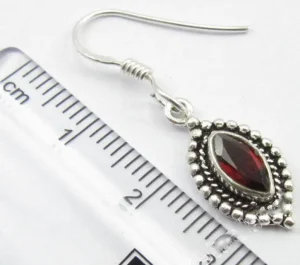Solid Silver Garnet Ellipse Drop Earrings