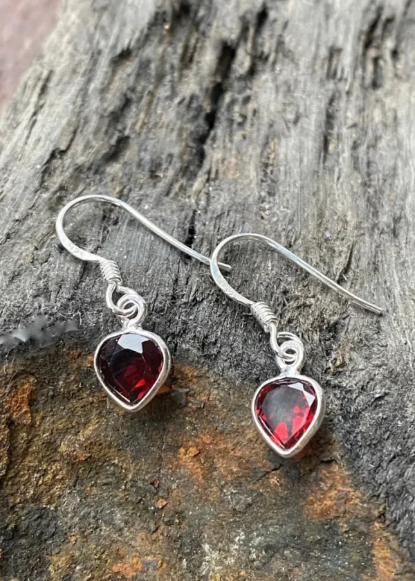 Solid Silver Garnet Mini Tear Drop Earrings