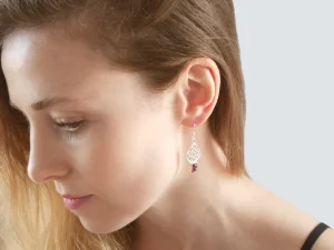 Solid Silver Garnet Moroccan Style Drop Earrings
