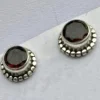 Solid Silver Garnet Rope Stud Earrings