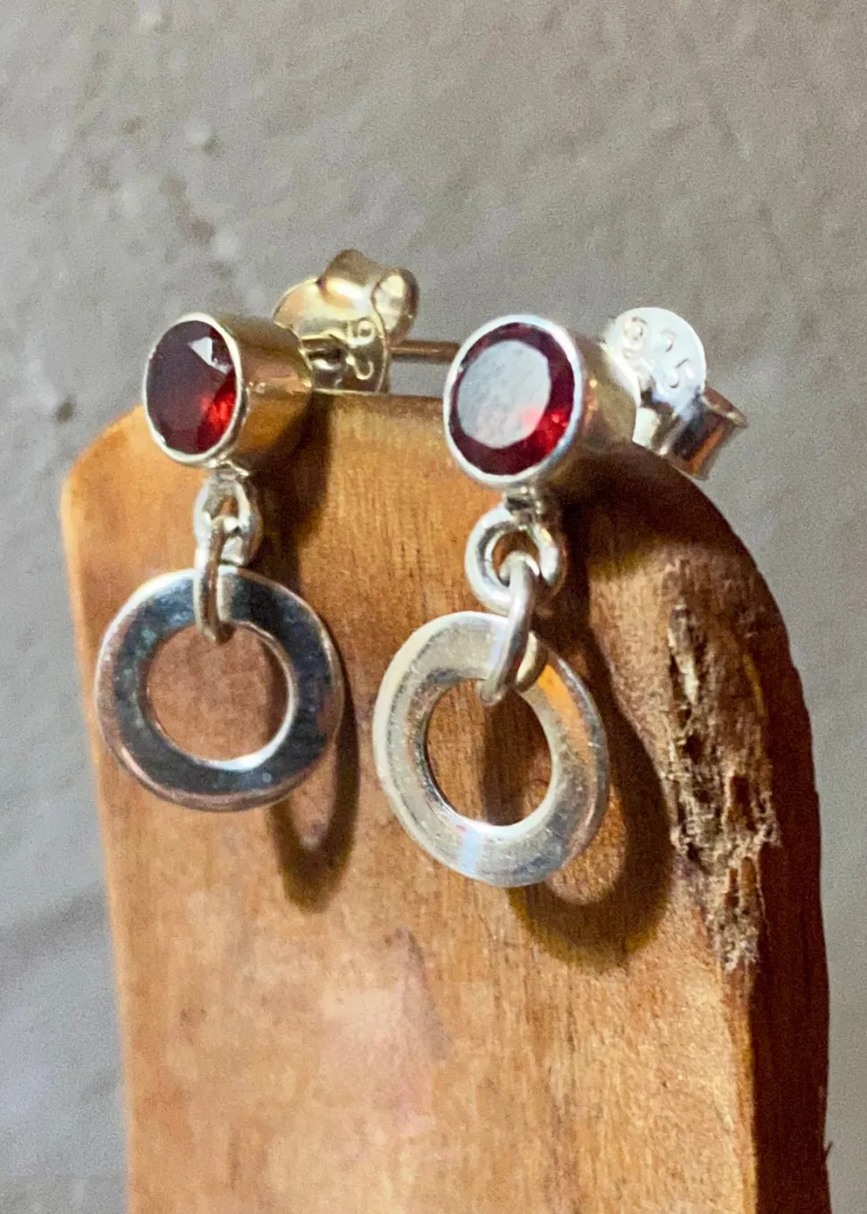 solid_silver_garnet_stud__1.webp Solid Silver Garnet Stud Earrings with Loop Drop