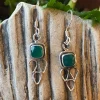 Solid Silver Green Onyx Drop Earrings with Triple Triangle Detail