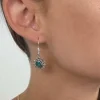 Solid Silver Green Onyx Flower Drop Earrings