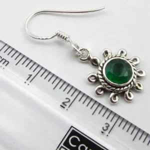 Solid Silver Green Onyx Flower Drop Earrings