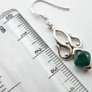 Solid Silver Green Onyx Raj Drop Earrings