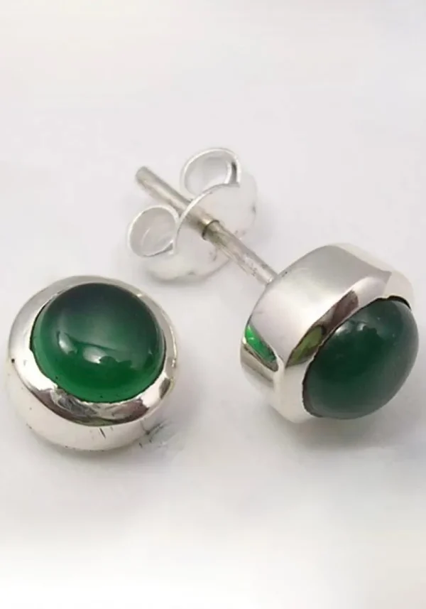 Solid Silver Green Onyx Stud Earrings