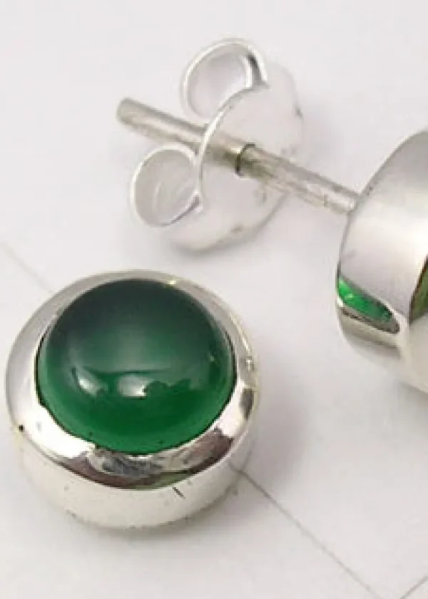 Solid Silver Green Onyx Stud Earrings