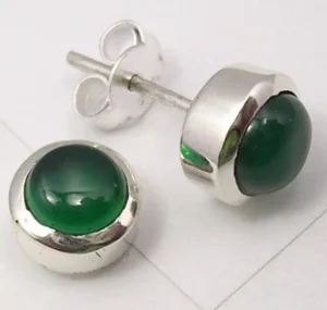 Solid Silver Green Onyx Stud Earrings