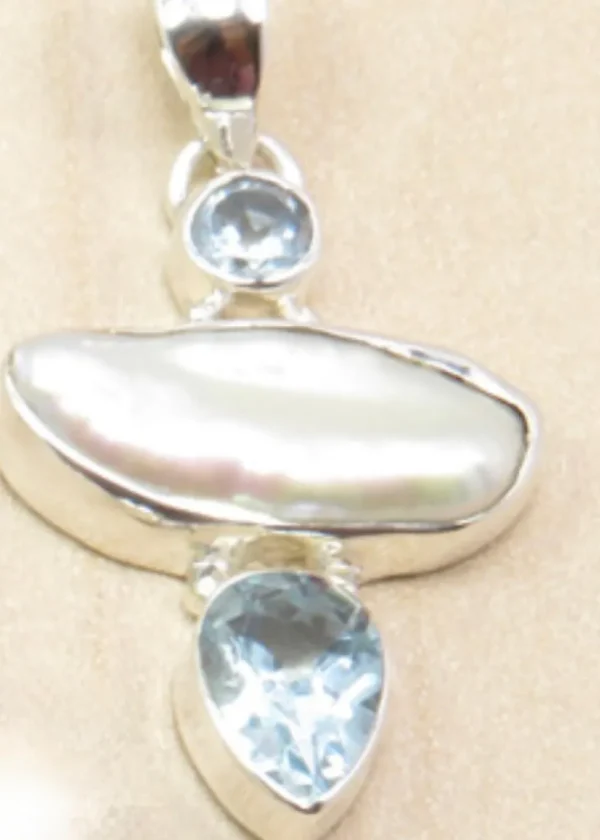 Solid Silver Handmade Biwa Pearl Pendants