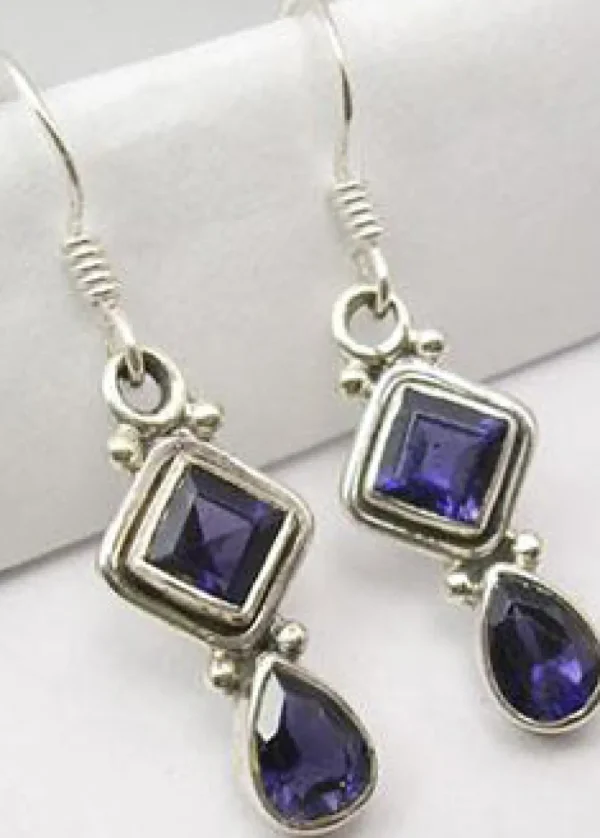 Solid Silver Iolite Faceted Drop Earrings