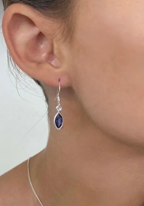 Solid Silver Iolite Marquise Drop Earrings