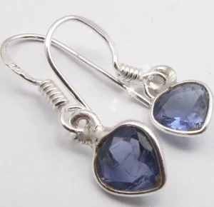 Solid Silver Iolite Mini Reverse Tear-Drop Drop Earrings