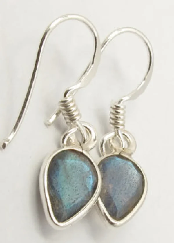 Solid Silver Labradorite Tear-drop Drop Earrings