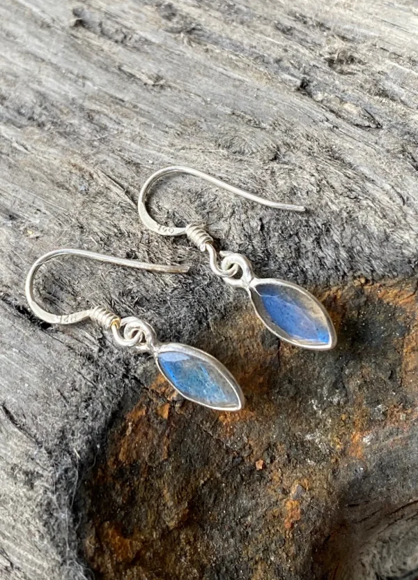 Solid Silver Labradorite Marquise Drop Earrings