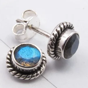 Solid Silver Labradorite Rope Edge Stud Earrings