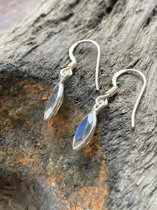 Solid Silver Labradorite Marquise Drop Earrings