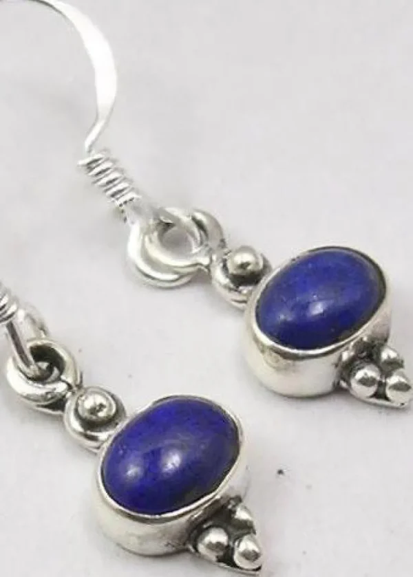 Solid Silver Lapis Lazuli Oval Cabachon Drop Earrings