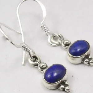 Solid Silver Lapis Lazuli Oval Cabachon Drop Earrings