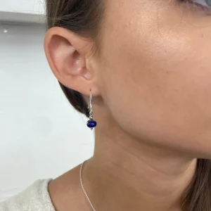 Solid Silver Lapis Lazuli Oval Cabachon Drop Earrings