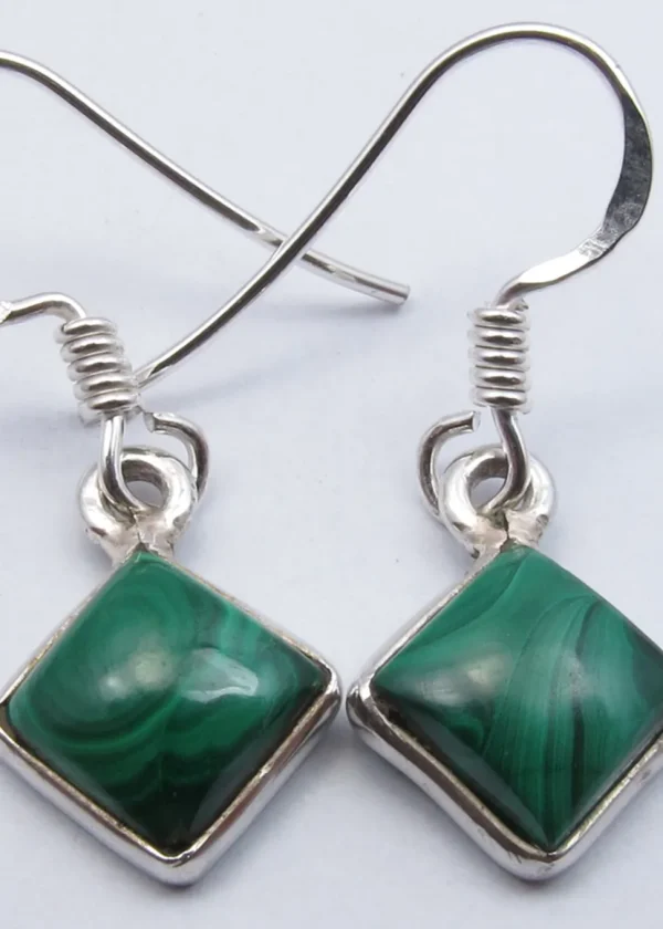 Solid Silver Malachite Drop Simple Earrings