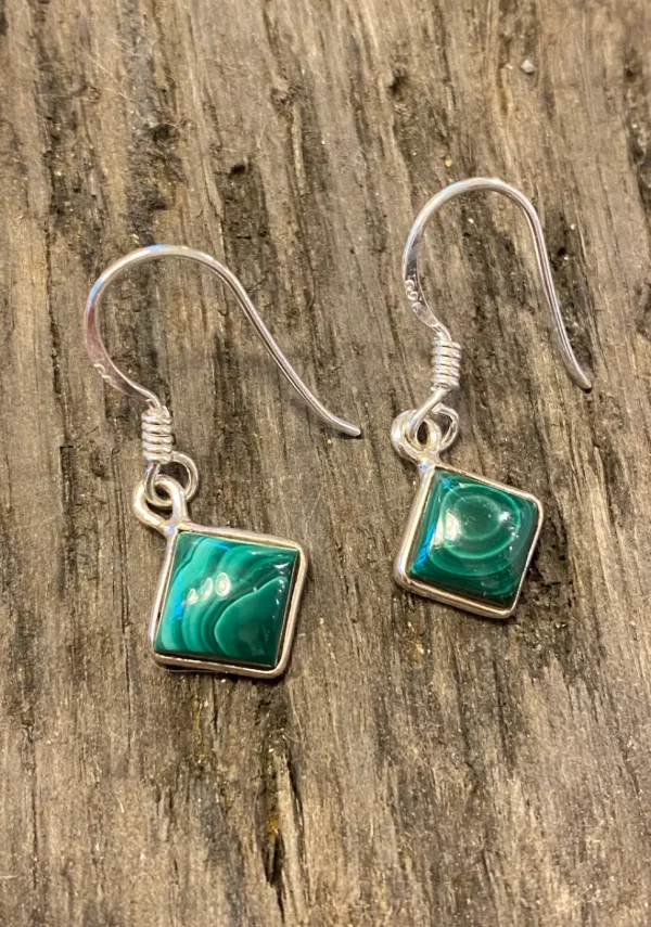Solid Silver Malachite Drop Simple Earrings