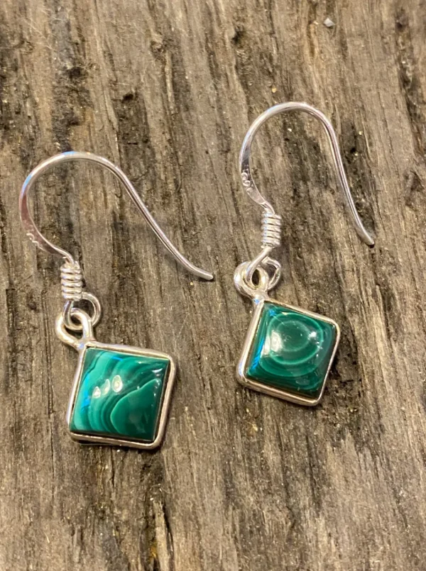Solid Silver Malachite Drop Simple Earrings