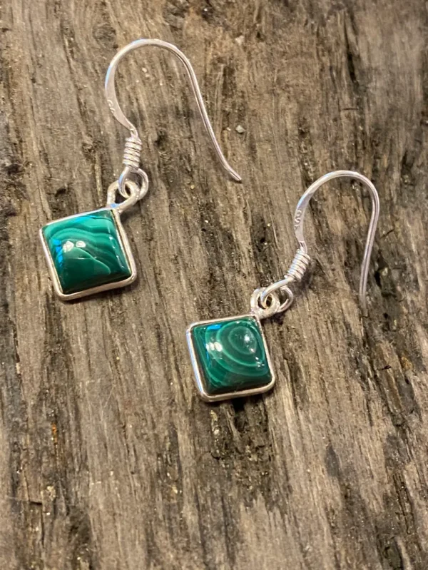 Solid Silver Malachite Drop Simple Earrings