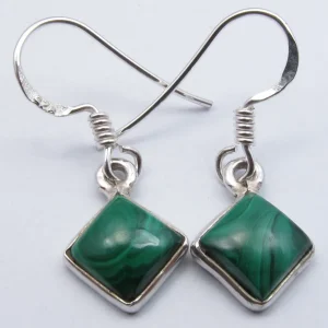 Solid Silver Malachite Drop Simple Earrings