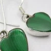 Solid Silver Malachite Heart Drop Earrings
