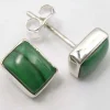 Solid Silver Malachite Oblong Stud Earrings